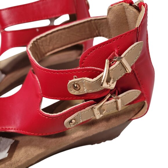 Cloud 90 Women's Red Open-Toe Leather Wedge Sandals With Buckle Straps Size 7 - Picture 4 of 12